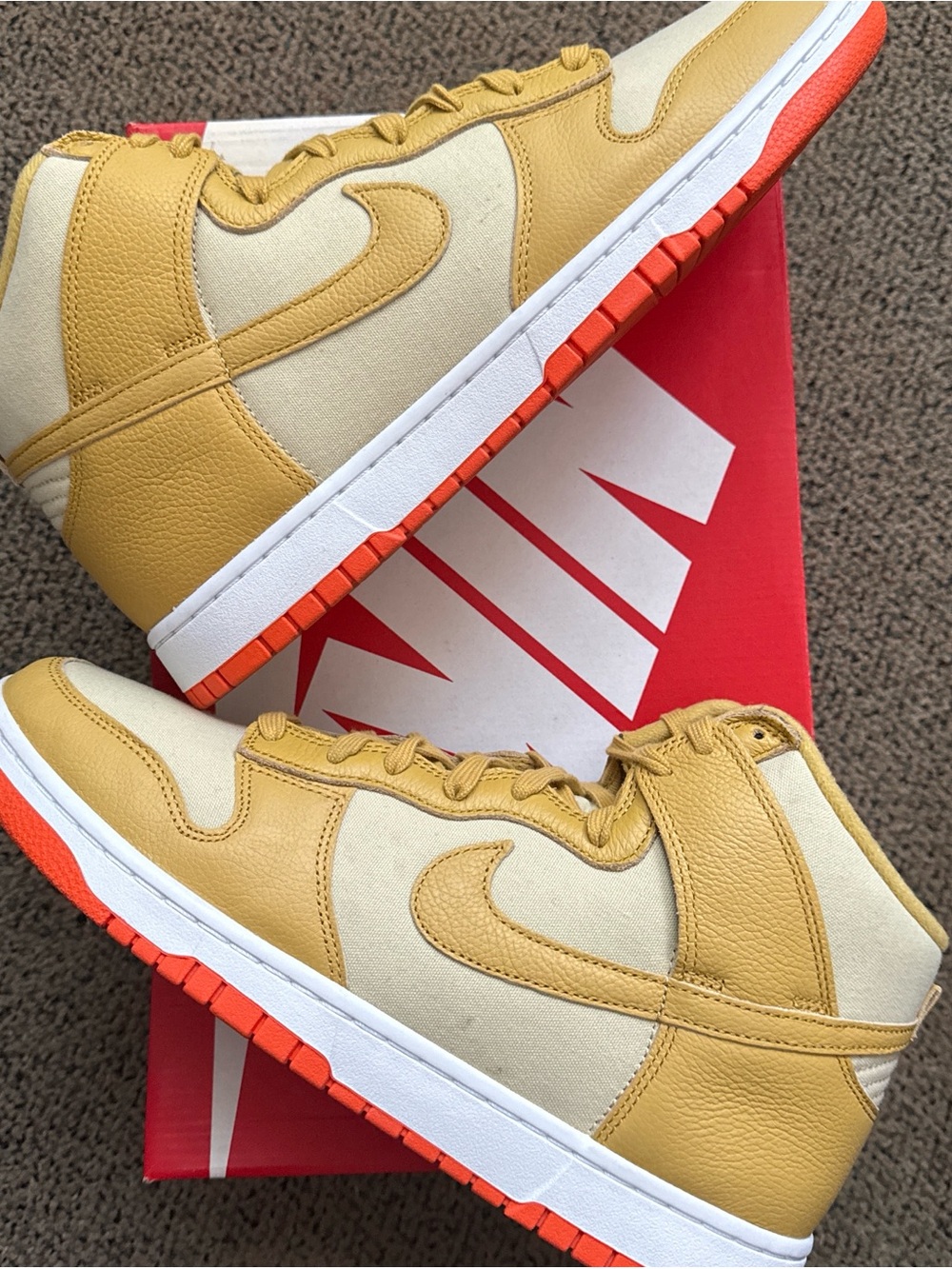 Nike Dunk High Wheat Gold Safety Orange